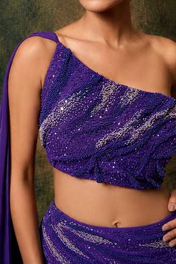 Buy Vrinda Soni Purple Crepe One Shoulder Solstice Blouse And Lehenga Set Online at Aza Fashions Buy_Vrinda Soni_Purple Crepe One Shoulder Solstice Blouse And Lehenga Set _Online_at_Aza_Fashions