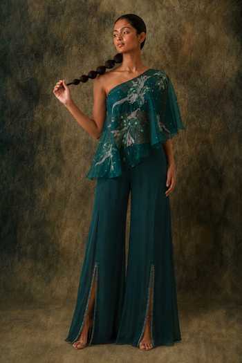 Vrinda Soni Canopy One Shoulder Cape Pant Set 