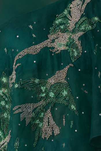 Buy Vrinda Soni Emerald Green Silk Organza, Satin One Shoulder Canopy Cape Pant Set Online at Aza Fashions Buy_Vrinda Soni_Emerald Green Silk Organza, Satin One Shoulder Canopy Cape Pant Set _Online_at_Aza_Fashions