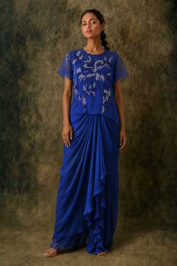 Vrinda Soni Flicker Embroidered Top & Draped Skirt Set 