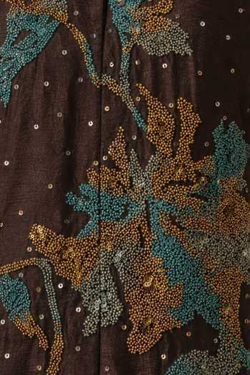Buy Vrinda Soni Brown Dupion, Satin Mandarin Collar, Yes Wisp Embroidered Kurta And Pant Set Online at Aza Fashions Buy_Vrinda Soni_Brown Dupion, Satin Mandarin Collar, Yes Wisp Embroidered Kurta And Pant Set _Online_at_Aza_Fashions