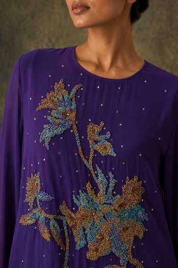 Vrinda Soni Purple Georgette, Satin Round Neck Sway Embroidered Kurta And Pant Set Online at Aza Fashions Vrinda Soni_Purple Georgette, Satin Round Neck Sway Embroidered Kurta And Pant Set _Online_at_Aza_Fashions
