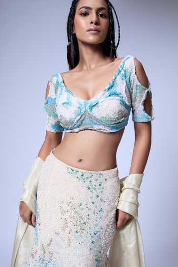 Vrinda Soni Ivory Crepe, Tulle, Tissue Sweetheart Grain Embellished Fish Tail Lehenga Set Online at Aza Fashions Vrinda Soni_Ivory Crepe, Tulle, Tissue Sweetheart Grain Embellished Fish Tail Lehenga Set _Online_at_Aza_Fashions