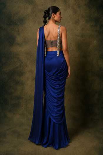 Vrinda Soni Glint Pre-Draped Saree With Embroidered Blouse 