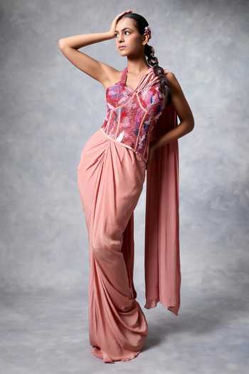 Vrinda Soni Sprinkle Pre-Draped Saree With Corset 