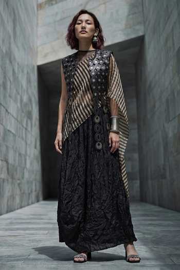 Devina Juneja Black Leather Coin Embellished Jacket Online at Aza Fashions Devina Juneja_Black Leather Coin Embellished Jacket _Online_at_Aza_Fashions