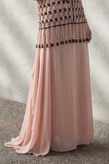 Devina Juneja Peach Georgette Iris Pleated Draped Skirt Online at Aza Fashions Devina Juneja_Peach Georgette Iris Pleated Draped Skirt _Online_at_Aza_Fashions