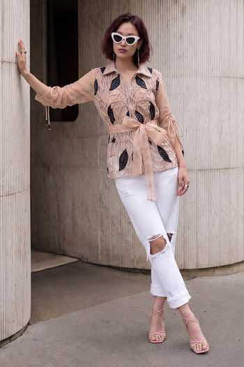 Devina Juneja Iris Embroidered Top With Bustier 