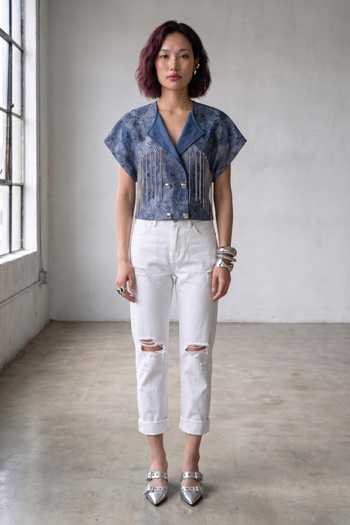 Shop Devina Juneja Blue Denim V-neck Dahlia Chain Fringe Top Online at Aza Fashions Shop_Devina Juneja_Blue Denim V-neck Dahlia Chain Fringe Top _Online_at_Aza_Fashions