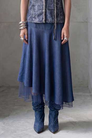 Buy Devina Juneja Blue Denim Dahlia Cotton Skirt Online at Aza Fashions Buy_Devina Juneja_Blue Denim Dahlia Cotton Skirt _Online_at_Aza_Fashions