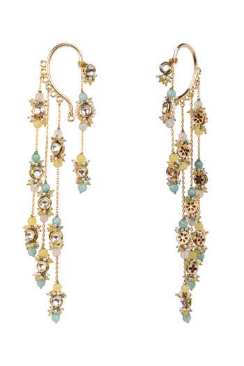 Buy House Of D"Oro Multi Color Kundan Layered Pair Of Earcuff Earrings Online at Aza Fashions Buy_House Of D"Oro_Multi Color Kundan Layered Pair Of Earcuff Earrings _Online_at_Aza_Fashions