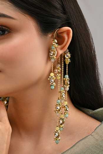 Shop House Of D"Oro Multi Color Kundan Layered Pair Of Earcuff Earrings Online at Aza Fashions Shop_House Of D"Oro_Multi Color Kundan Layered Pair Of Earcuff Earrings _Online_at_Aza_Fashions
