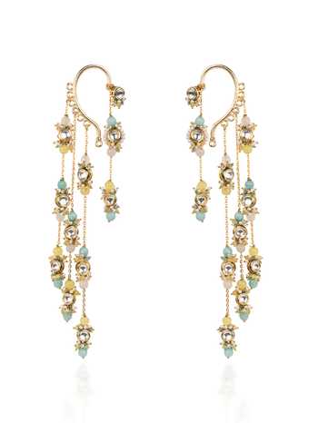 House Of D"Oro Multi Color Kundan Layered Pair Of Earcuff Earrings at Aza Fashions House Of D"Oro_Multi Color Kundan Layered Pair Of Earcuff Earrings _at_Aza_Fashions