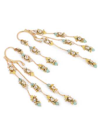 Shop House Of D"Oro Multi Color Kundan Layered Pair Of Earcuff Earrings Shop_House Of D"Oro_Multi Color Kundan Layered Pair Of Earcuff Earrings