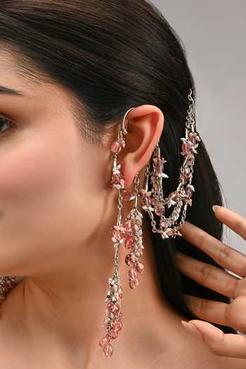 House Of D"Oro Red Embellished Pair Of Ear Cuff Earrings at Aza Fashions House Of D"Oro_Red Embellished Pair Of Ear Cuff Earrings _at_Aza_Fashions