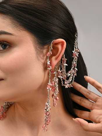 Buy House Of D"Oro Red Embellished Pair Of Ear Cuff Earrings Buy_House Of D"Oro_Red Embellished Pair Of Ear Cuff Earrings