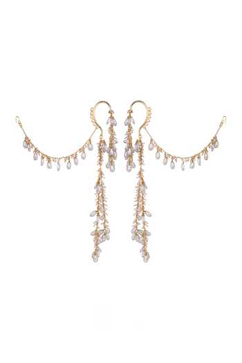 House Of D"Oro White Pearl Drop Bunch Hanging Earcuff Earrings Online at Aza Fashions House Of D"Oro_White Pearl Drop Bunch Hanging Earcuff Earrings _Online_at_Aza_Fashions