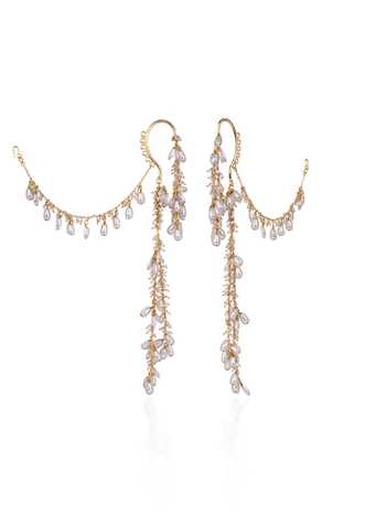 House Of D"Oro White Pearl Drop Bunch Hanging Earcuff Earrings at Aza Fashions House Of D"Oro_White Pearl Drop Bunch Hanging Earcuff Earrings _at_Aza_Fashions