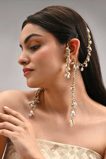 House Of D"Oro Pearl Drop Bunch Hanging Earcuff Earrings 