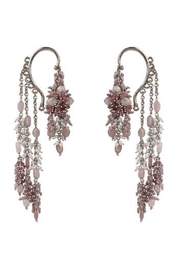 House Of D"Oro Purple Crystal And Pearl Cuff Earrings at Aza Fashions House Of D"Oro_Purple Crystal And Pearl Cuff Earrings _at_Aza_Fashions
