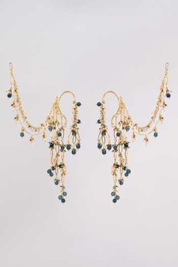 House Of D"Oro_Multi Color Beaded Kaan Chain Ear Cuff Earrings _Online_at_Aza_Fashions