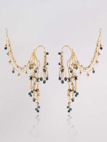 House Of D"Oro Beaded Kaan Chain Ear Cuff Earrings