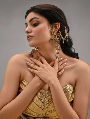 House Of D"Oro Beaded Kaan Chain Ear Cuff Earrings