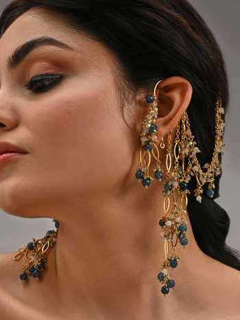 Shop_House Of D"Oro_Multi Color Beaded Kaan Chain Ear Cuff Earrings 