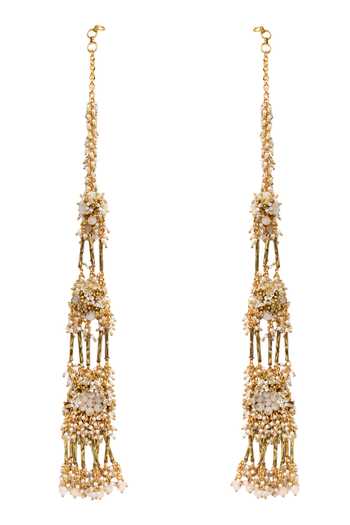 Buy_House Of D"Oro_Beige Metallic Embellished Long Ear Chain Earrings _Online_at_Aza_Fashions