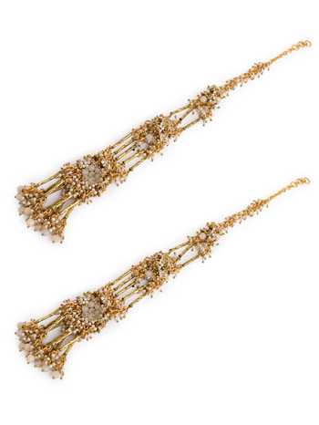 Buy_House Of D"Oro_Beige Metallic Embellished Long Ear Chain Earrings 