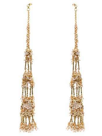 House Of D"Oro Metallic Embellished Long Ear Chain Earrings