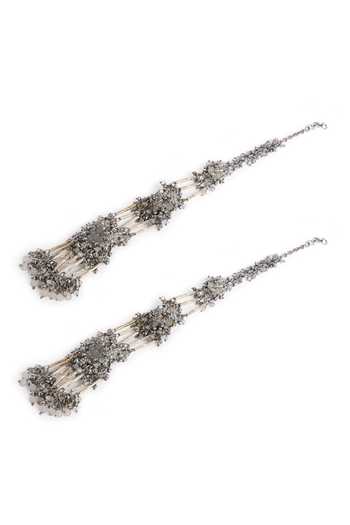 House Of D"Oro_Silver Plated Three Layered Kaan Chain Earrings _Online_at_Aza_Fashions