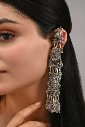 Buy_House Of D"Oro_Silver Plated Three Layered Kaan Chain Earrings _Online_at_Aza_Fashions
