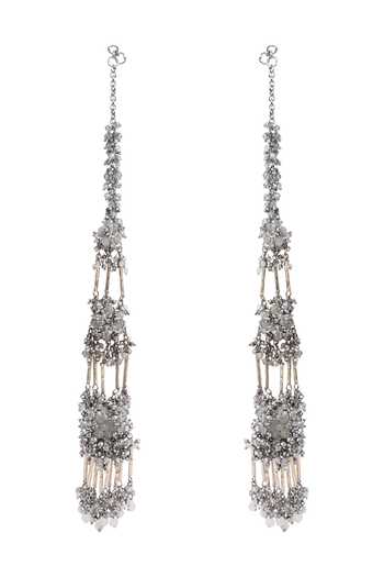 Shop_House Of D"Oro_Silver Plated Three Layered Kaan Chain Earrings _Online_at_Aza_Fashions