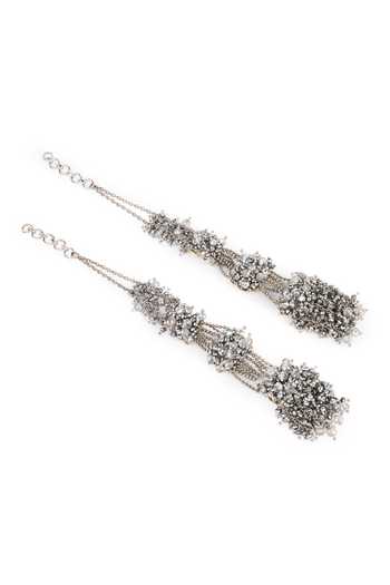 House Of D"Oro_Silver Plated Three Layered Crystal Studded Long Earrings _Online_at_Aza_Fashions