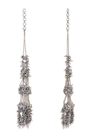 Shop_House Of D"Oro_Silver Plated Three Layered Crystal Studded Long Earrings _Online_at_Aza_Fashions