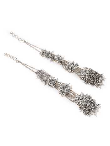 Shop_House Of D"Oro_Silver Plated Three Layered Crystal Studded Long Earrings 