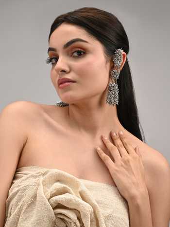House Of D"Oro Three Layered Crystal Studded Long Earrings