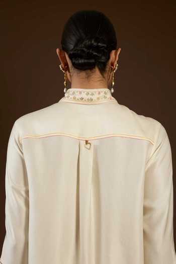 Buy I Am Design Ivory Satin, Linen Collared Neck I Am An Aari Work Shirt And Pant Co-ord Set Buy_I Am Design_Ivory Satin, Linen Collared Neck I Am An Aari Work Shirt And Pant Co-ord Set