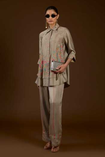I Am Design I Am A Grey Aari Work Shirt & Pant Co-ord Set 