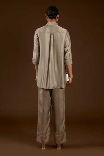 I Am Design I Am A Grey Aari Work Shirt & Pant Co-ord Set 