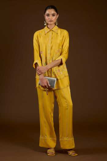 I Am Design I Am A Mustard Aari Work Shirt & Pant Co-ord Set 