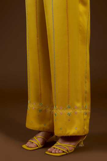 Shop I Am Design Yellow Satin, Linen Collared I Am A Mustard Aari Work Shirt And Pant Co-ord Set Online at Aza Fashions Shop_I Am Design_Yellow Satin, Linen Collared I Am A Mustard Aari Work Shirt And Pant Co-ord Set _Online_at_Aza_Fashions
