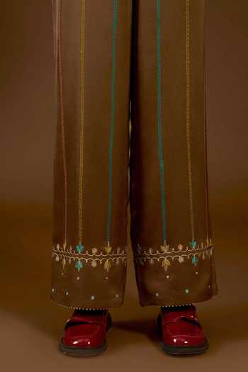 Buy I Am Design Brown Satin, Linen Collared Neck I Am A Aari Work Shirt And Pant Co-ord Set Online at Aza Fashions Buy_I Am Design_Brown Satin, Linen Collared Neck I Am A Aari Work Shirt And Pant Co-ord Set _Online_at_Aza_Fashions