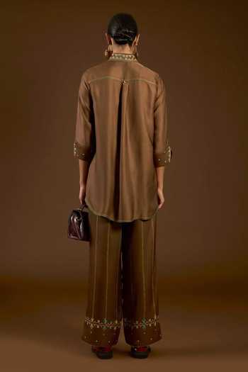I Am Design I Am A Brown Aari Work Shirt & Pant Co-ord Set 