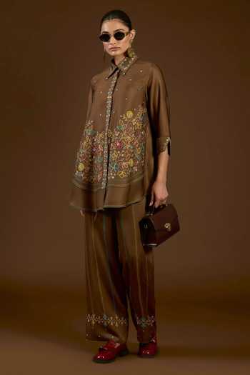 I Am Design I Am A Brown Aari Work Shirt & Pant Co-ord Set 