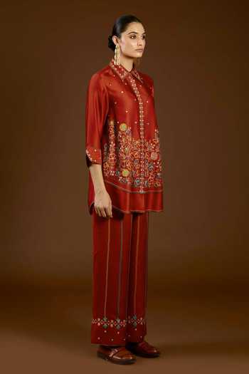 I Am Design I Am A Rust Aari Work Shirt & Pant Co-ord Set 