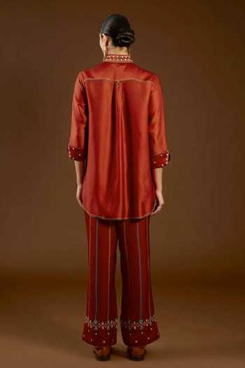 I Am Design I Am A Rust Aari Work Shirt & Pant Co-ord Set 