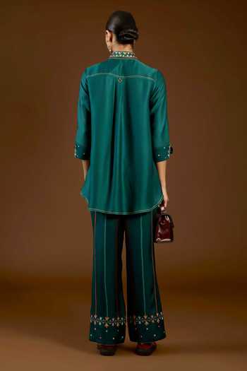 I Am Design I Am A Teal Aari Work Shirt & Pant Co-ord Set 