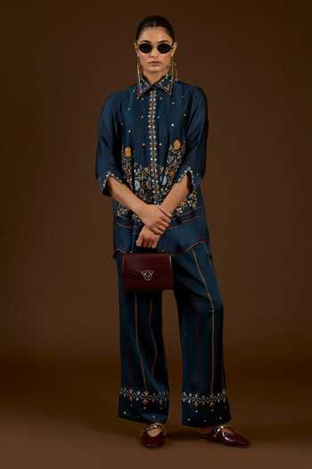 I Am Design I Am A Blue Aari Work Shirt & Pant Co-ord Set 